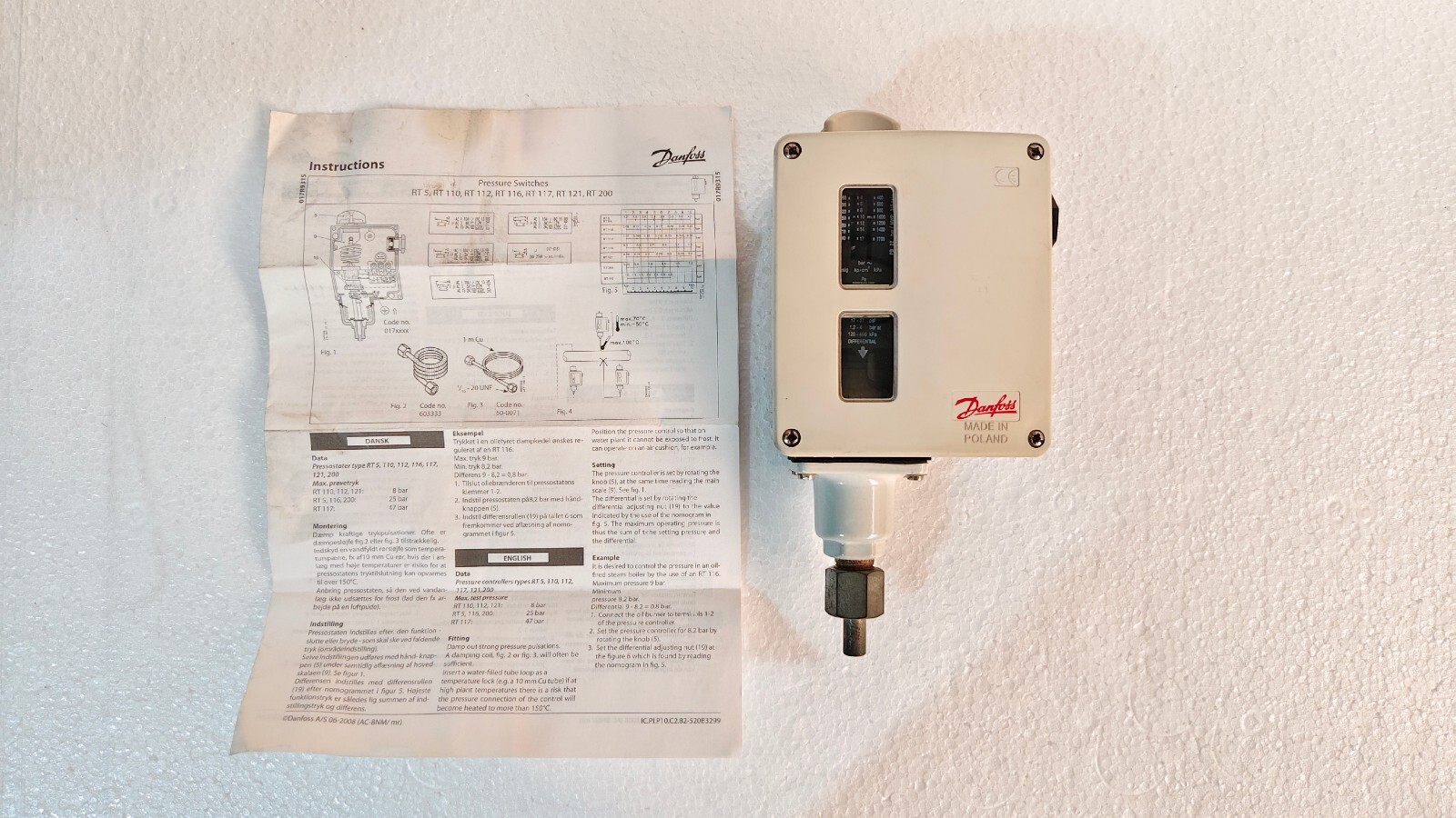 Danfoss rt5 / RT5 Pressure Control Switch Range 22 Bar